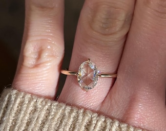 2.00 Ct Oval Rose Cut Moissanite Ring, Solitaire Diamond Engagement Ring, Antique Rose Cut Moissanite Ring, 14k Yellow Gold Ring For Women