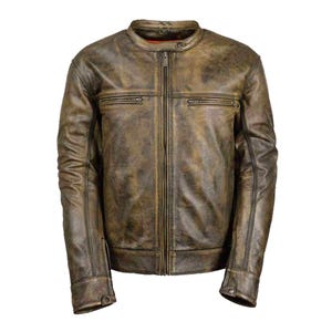 Men&#39;s Vintage Distressed Leather Jacket  Big Barter Cafe Racer Style | Biker Slim Fit Moto Coat | Brown Retro Motorcycle Outerwear