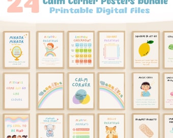 Calming Corner Posters for Kids & Classroom | Set of 24 Printable Digital Files | Mindfulness, Emotional Regulation and Coping Strategies