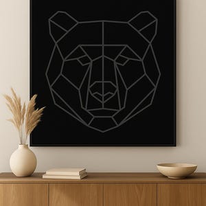 Urso-cinzento geométrico com moldura de madeira premium