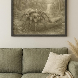 Tarantula in the Forest- Black and White, Premium Wooden Frame, Spider Poster, Spider Gift, Spider Art, Free Shipping