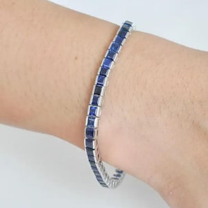 Sapphire Bracelet, Genuine Blue Sapphire Bracelet Sterling Silver, Sapphire Bracelet for Women, September Birthstone Tennis Bracelet for Her
