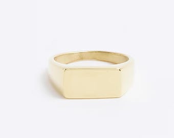Gold Plated Sterling Silver Signet Ring, Minimalist Pinky Ring