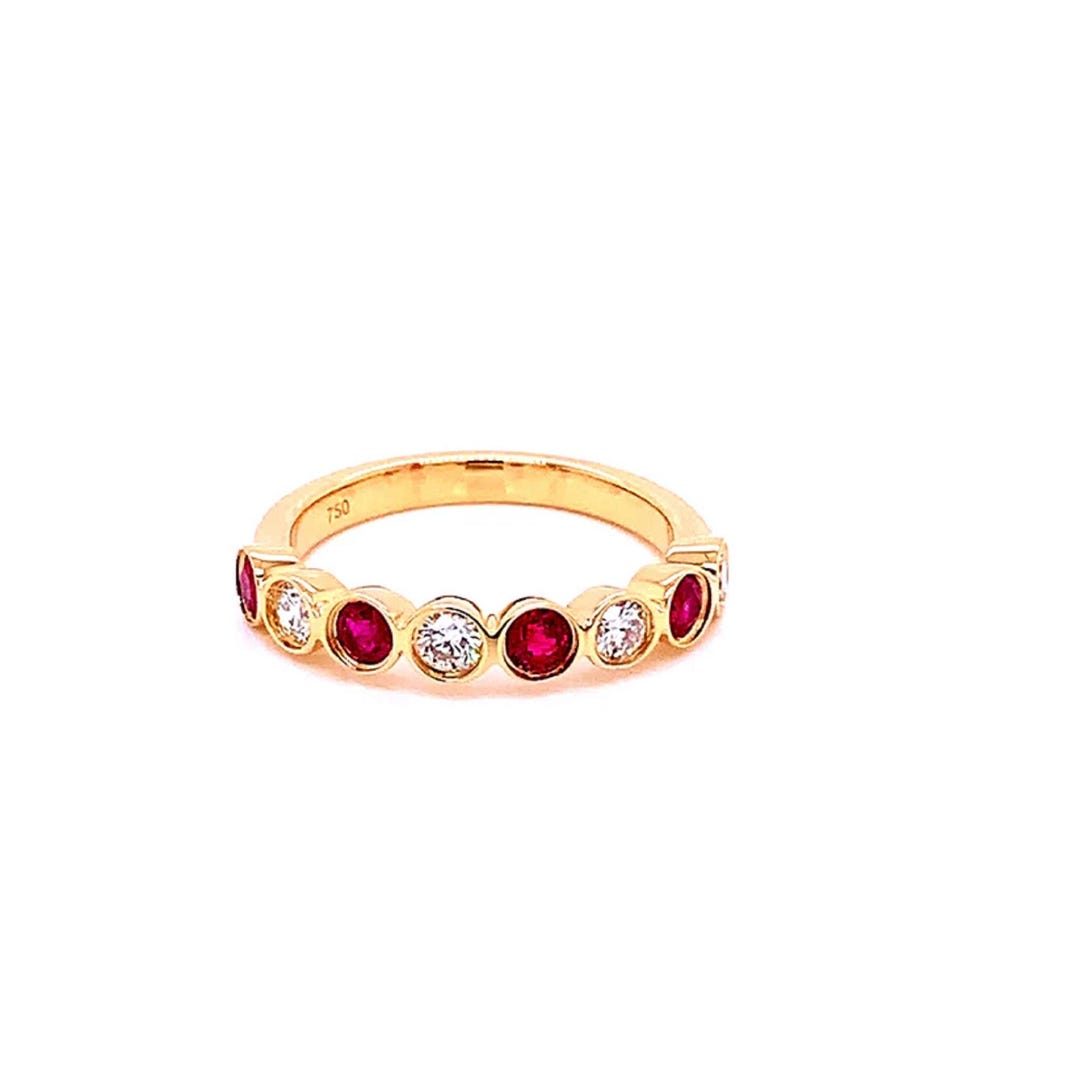 18k Gold Plated Ruby and Diamond Ring, Half Eternity Band - Etsy