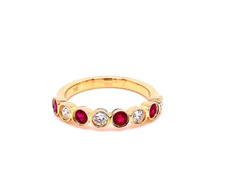 18k Gold Plated Ruby and Diamond Ring, Half Eternity Band