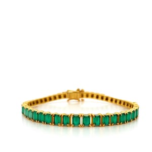 14K Gold Silver Emerald cut emerald tennis bracelet Emerald birthstone bracelet Everyday gemstone jewellery Emerald octagon tennis bracelet