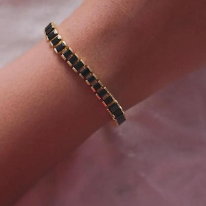 14k gold black onyx Baguette Bracelet Tennis Bracelet baguette cut bar set Black Onyx tennis bracelet Women’s Day Jewelry Weddings Birthdays