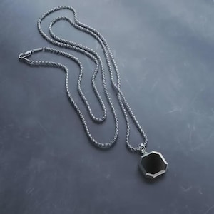 Silver Onyx Necklace Chain Pendants, Men&#39;s Necklace Pendants, Black Onyx stone Jewellery, Personalized Jewelry, Square Onyx Necklace for Him