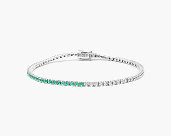 Emerald Tennis Bracelet, Sterling Silver, May Birthstone