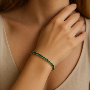 Bracelet tennis rond émeraude en or 14 carats, bracelet émeraude rhodié sur argent sterling, bracelet délicat, bracelet pour femme, bracelet de pierres précieuses