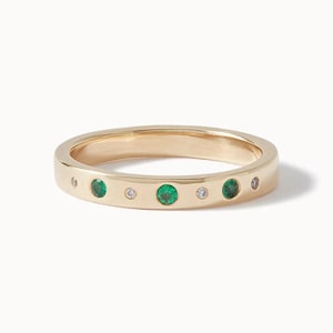Emerald Wedding Band, 14K Gold Plated Emerald Eternity Ring Women, 14k Dainty Commitment Ring, Dainty Stacking Ring, Unique Jewelry Gift