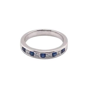Blue Sapphire Diamond Wedding Band, 925 Sterling Silver Half Eternity Band, Dainty Bridal Band, Delicate Stackable Band, Anniversary Present