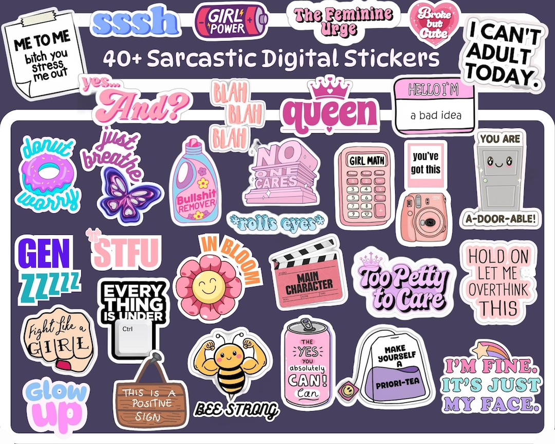Sarcastic Digital Sticker Bundle: Funny Humor Quotes (PDF Sheet ...