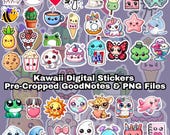 Kawaii Digital Stickers Bundle, Pre-Cropped PNG for GoodNotes, Cute Pastel Planner Stickers, Printable & Digital Use
