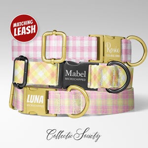 Personalized Easter Plaid Dog Collar: Custom Engraved Buckle Pet Accessory, Tartan Buffalo Checks, Handmade USA, CDC-063