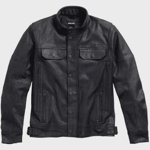 Blouson motard en cuir noir pour homme | Style moto classique | Manteaux d&#39;équitation coupe slim