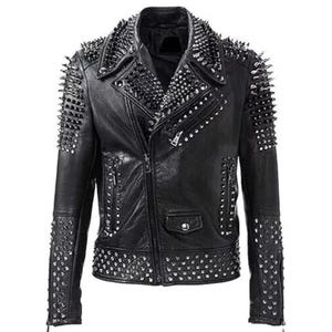 Handmade Men’s Black Leather Biker Jacket – Studded Spiked Punk Rock Brando Style