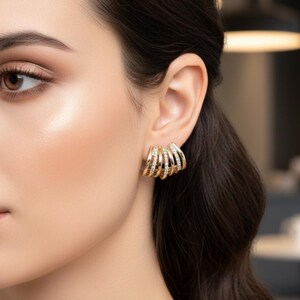 Gold Plated CZ Stud Earrings: Multi-Layer Designer Fashion Jewelry