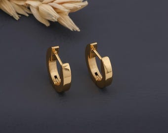 Brass Gold Plated Huggie Hoop Fashion Earrings, Minimal Artificial Jewelry, Everyday Wear Simple Stylish Oxidized Jewelry, Gift for Her