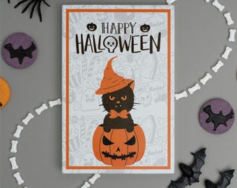 Afdrukbare Halloween-wenskaarten | Spookachtige schattige digitale kaartenset | Directe download van 5 x 7 inch (AI, pdf, jpg, 6 ontwerpen)