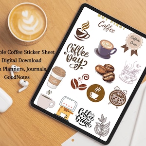 Printable Coffee Sticker Sheet PNG | Cute Digital Coffee Stickers for Planners, Scrapbooking, GoodNotes | Instant Download