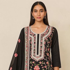 Radiate Class in This Black Floral Georgette Suit | Elegant Ethnic Charm