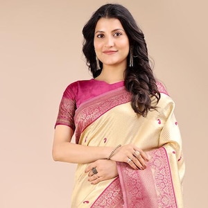Elegant Banarasi Silk Saree | Traditional Indian Wedding Saree | Woven Zari Pallu & Border | Festive Ethnic Wear