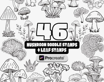 Procreate Stamps Mushroom Line Art Tattoo Brushes Minimalist Set
