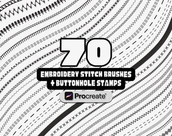 Juego de pinceles y puntadas de bordado para Procreate Fashion Flats, sellos para paquete técnico de moda e ilustración de planos técnicos.