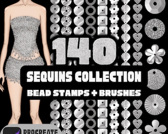 Procreate Fashion Design Brushes Sequin Brush Set Digital Beading Stamps Bead Brushes for Fashion Illustration