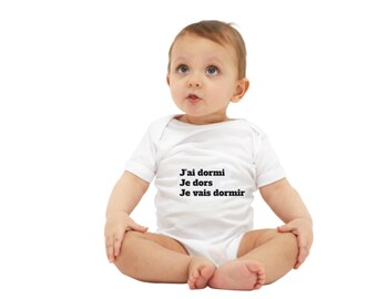 French Sleeping Baby Onesie, Infant Jersey One Piece, Baby Gift