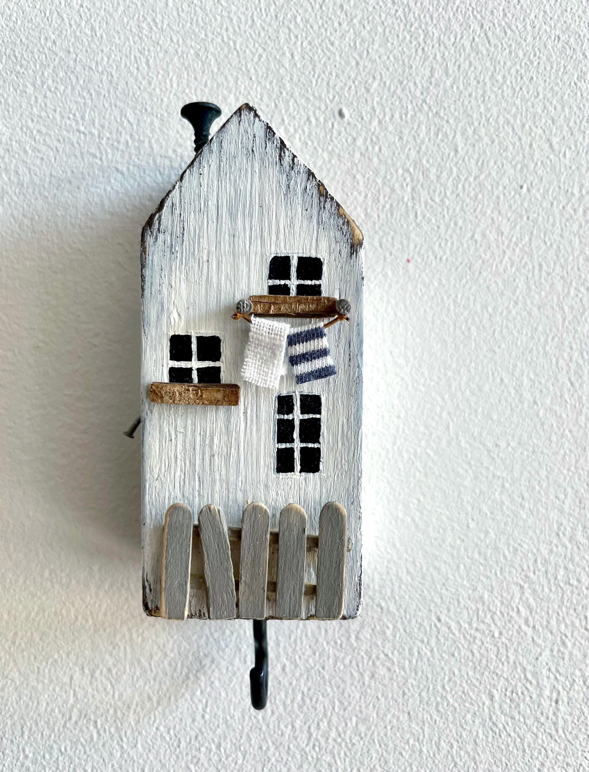 Rustic Wooden House Key Holder – Mini Wall Hook – Handmade Cottage ...