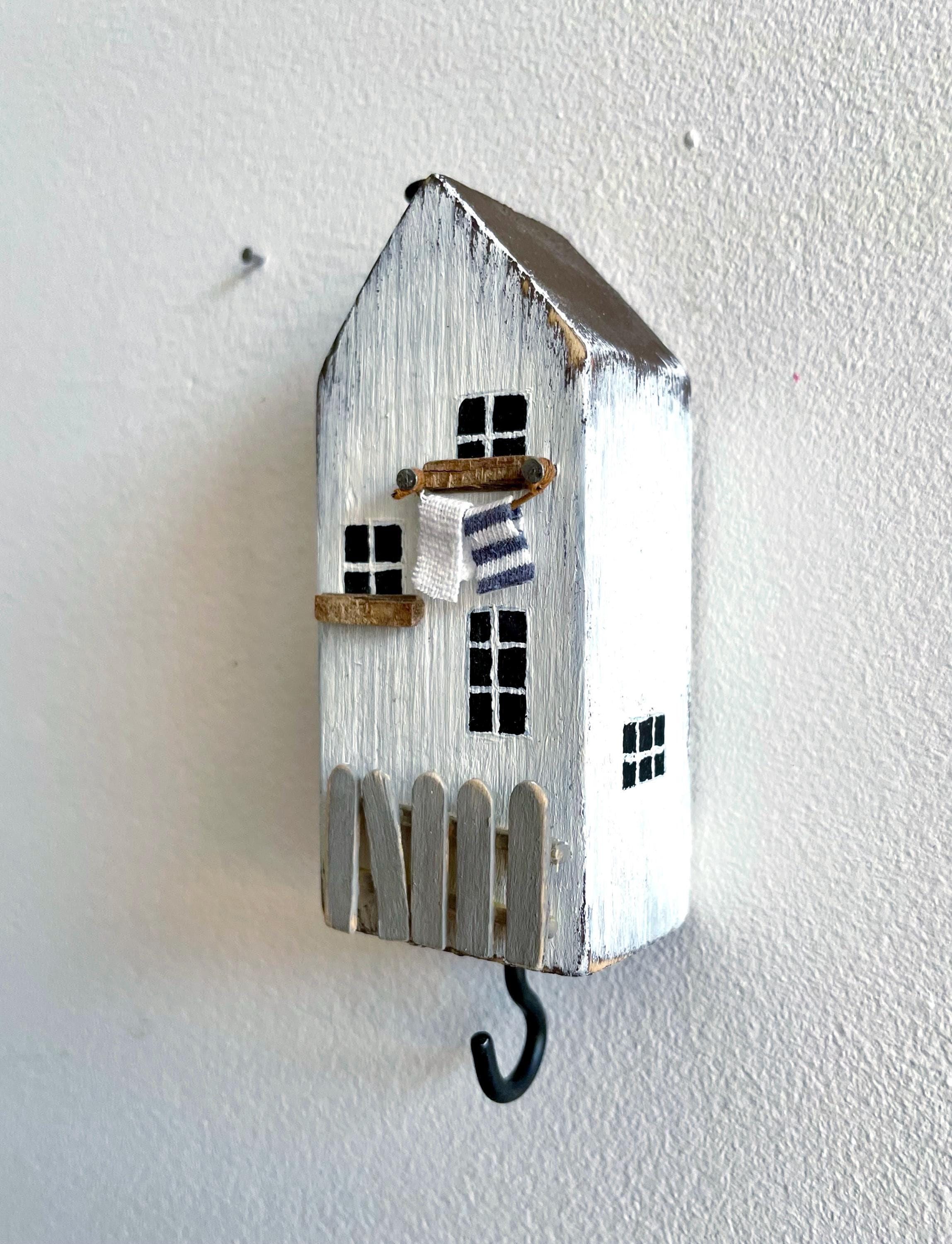 Rustic Wooden House Key Holder – Mini Wall Hook – Handmade Cottage ...