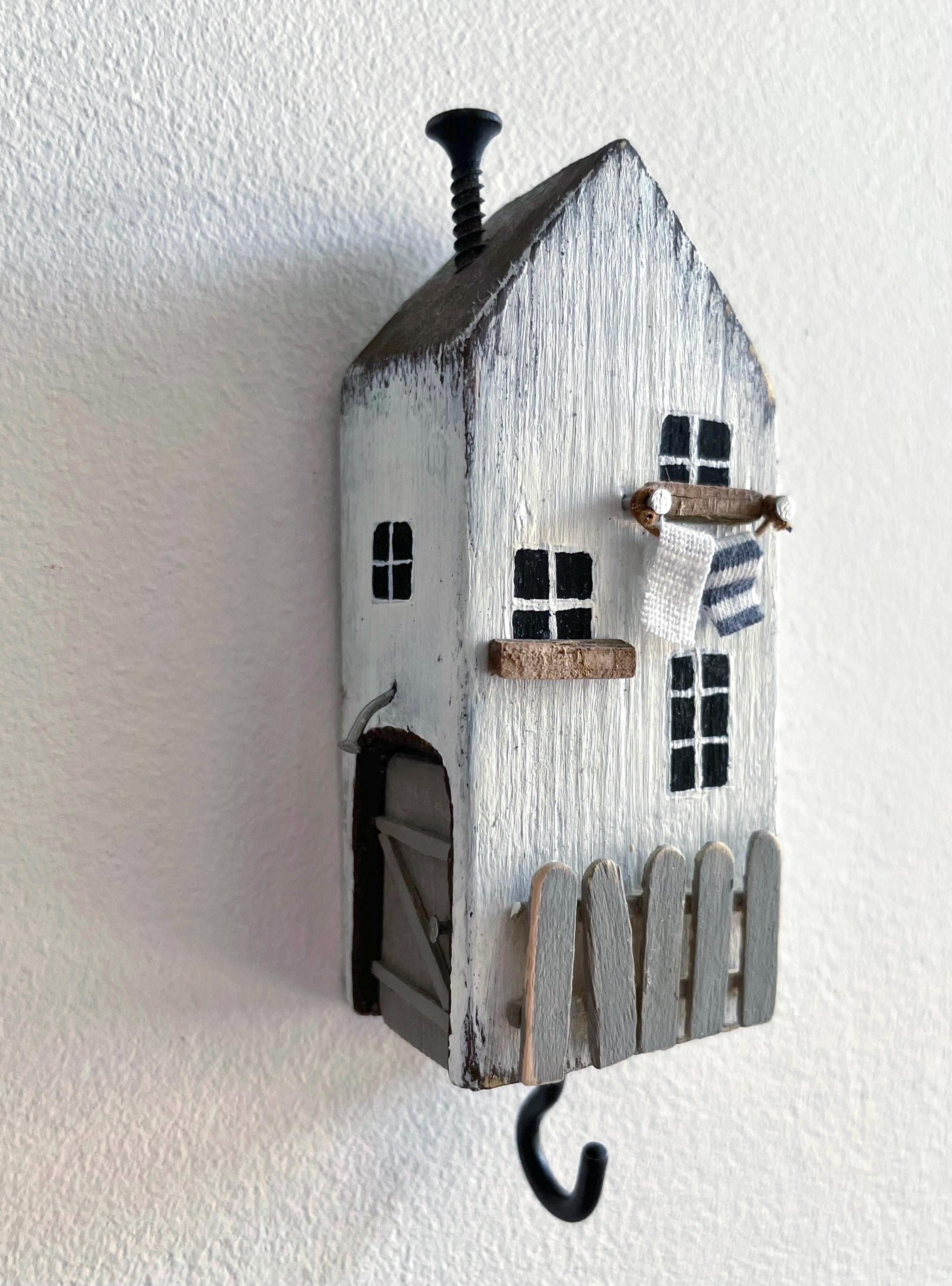 Rustic Wooden House Key Holder – Mini Wall Hook – Handmade Cottage ...