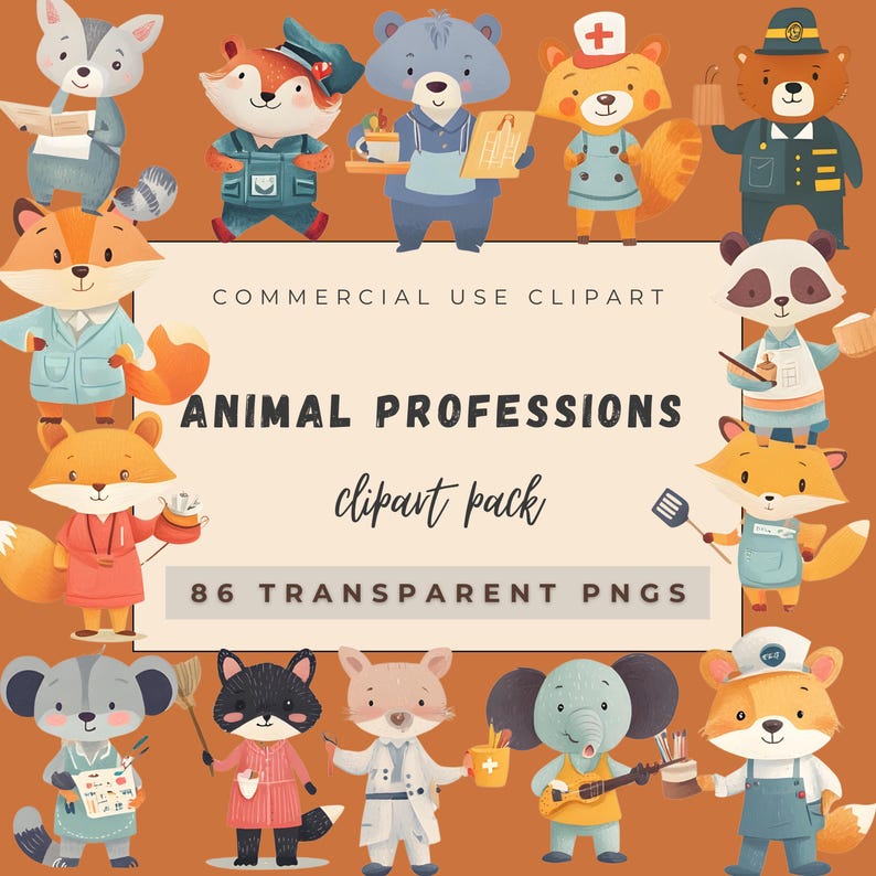 Professions Animals 86 Animal Professions Clipart, PNG, Cute Careers, Educational Clipart ...