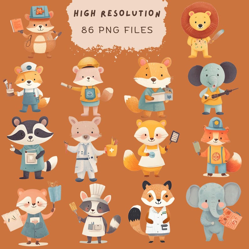 Professions Animals 86 Animal Professions Clipart, PNG, Cute Careers, Educational Clipart ...