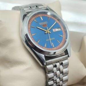 Refurbished seiko 5 37mm blue dial day/date ready to wear 17 jewels Men&#39;s wrist watch 6309A case material automatic stainless steel