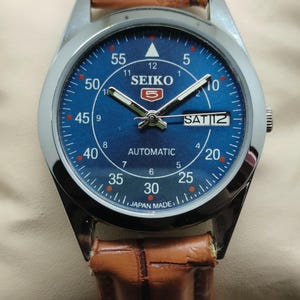 Automatic seiko 5 refurbished watch 37mm blue dial day/date ready to wear 17 jewels Men&#39;s wrist watch 6309A