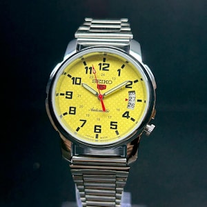 Refurbished Seiko 5 Automatic Watch: Yellow Dial, Stainless Steel, Vintage Men&#39;s Wristwatch