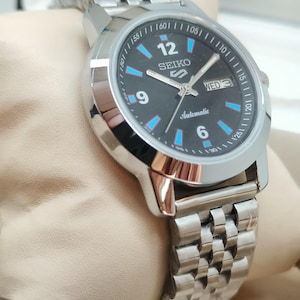 Vintage seiko 5 automatic 37mm nevy blue dial day/date ready to wear 17 JMen&#39;s wrist watch 6309A case material stainless steel refurbished