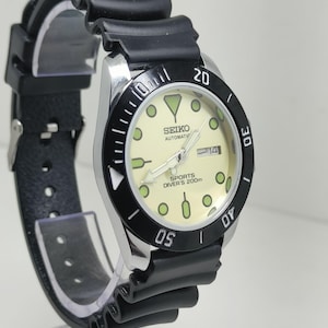 Refurbished Seiko 5 Automatic Watch: Yellow Dial, Stainless Steel, Rotating Bezel
