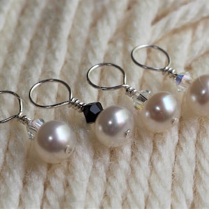 Freshwater Pearl and Swarovski Crystal Stitch Markers, Size 7 US Knitting Needles
