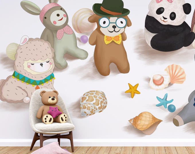 Animal Plush Toys: Bunny, Panda, Hamster & Bear - Beach Theme Decor