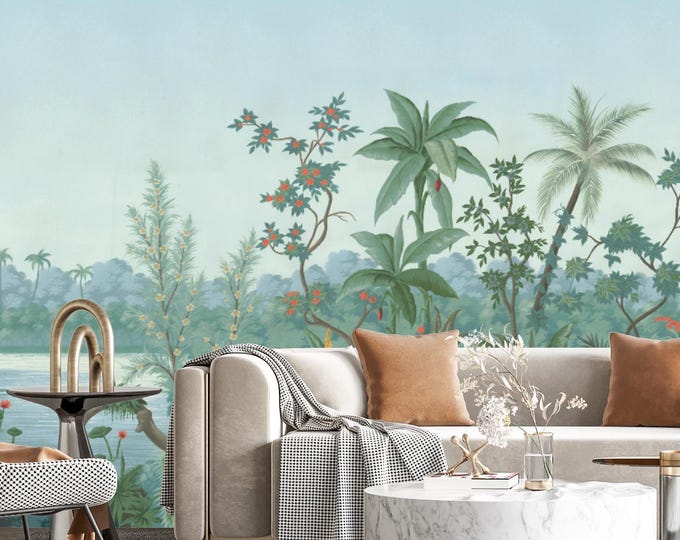 Tropical Palm Tree Wallpaper Mural: Lush Greenery, Peel and Stick