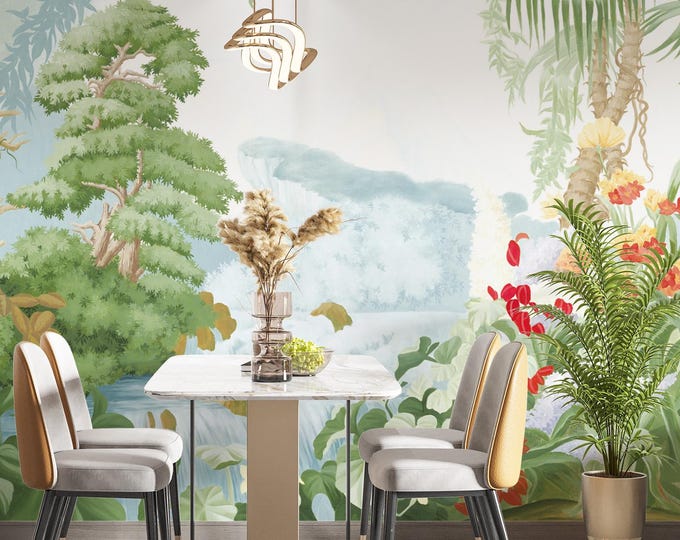 Tropical Palm Tree Mural - Peel and Stick Wallpaper - Nature Inspired Wall Art