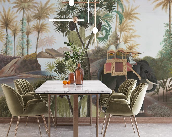 Tropical Elephant Wall Mural: Exotic Landscape Wallpaper