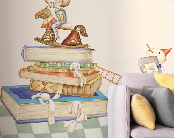 Knight and Books Nursery Wall Art: Storybook Kids Room Decor