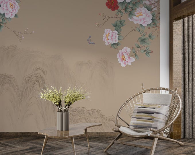 Gongbi Peony Bird Painting: Traditional Chinese Mural Art