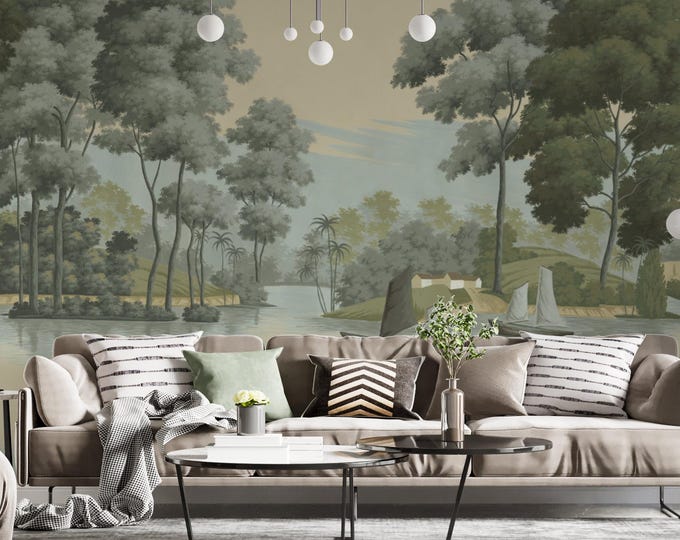 Serene Water Landscape Wall Mural - Nature-Inspired Wallpaper for Living Room & Bedroom Decor