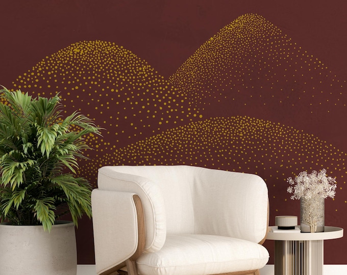 Golden Dotted Mountain Wallpaper: Abstract Boho Peel and Stick Decor